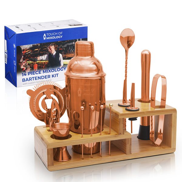 Touch of Mixology 14 Piece Stainless Steel Bartender Kit Includes Cocktail Shaker (Rose Gold)