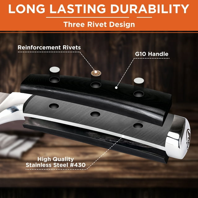 Commercial Chef Pro Chef Knife 8 inch Blade with Triple Rivet Ergonomic G10 Handle with Knife Sharpener - 7Cr17Mov High Carbon Stainless Steel Forged Chef's Knife Razor Sharp Full Tang Sharp Japanese