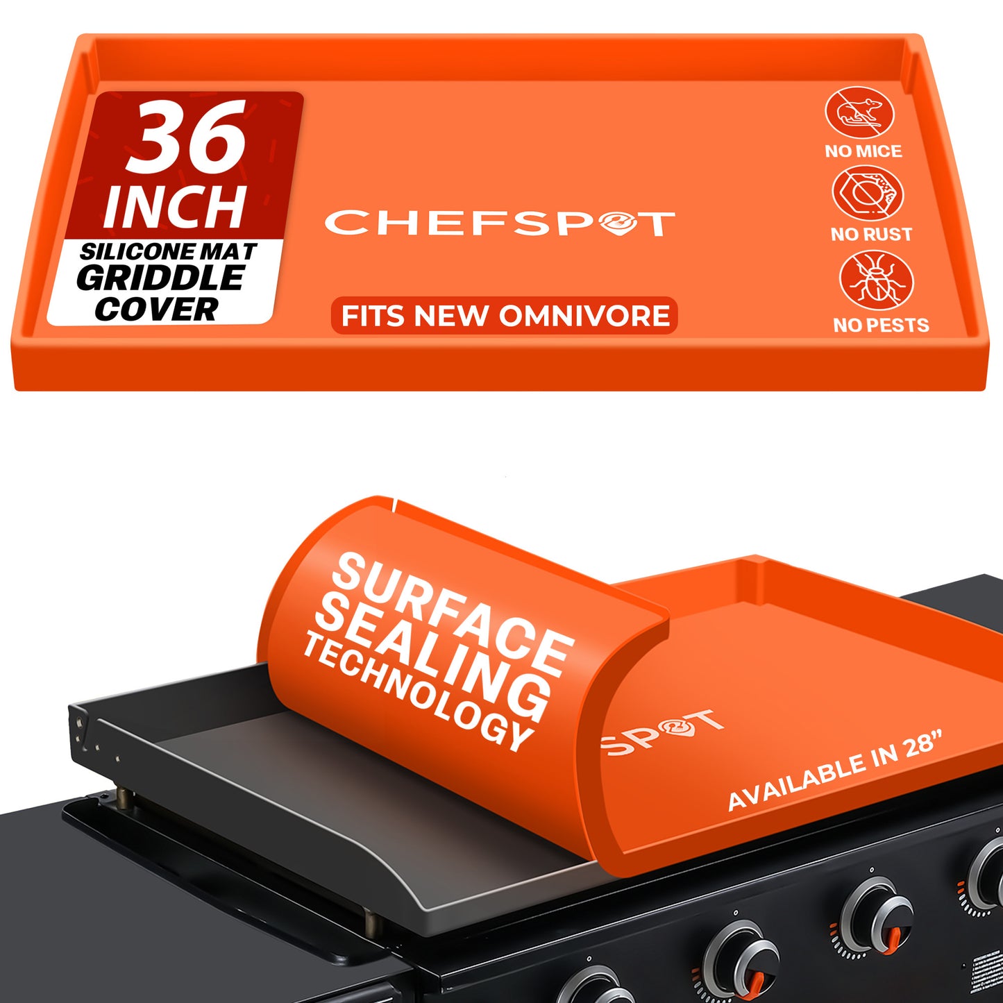 CHEFSPOT Griddle Mat Cover for Blackstone and other Griddles - Grill Cover Protector (Orange)