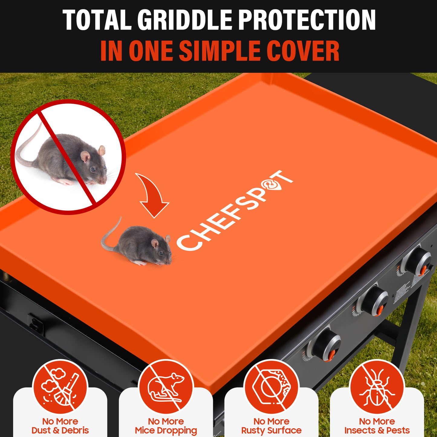 CHEFSPOT Griddle Mat Cover for Blackstone and other Griddles - Grill Cover Protector (Orange)