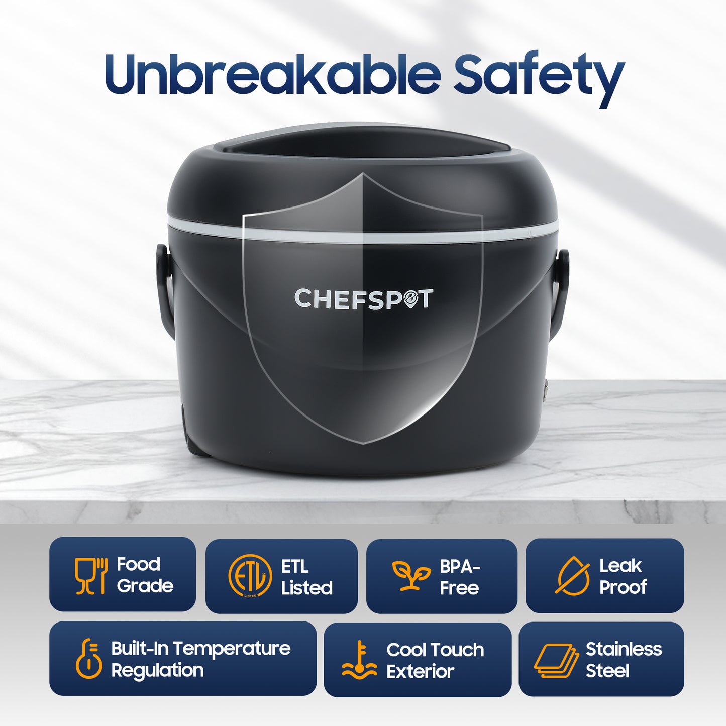 CHEFSPOT 37oz Portable Food Warmer for Car, Office & Travel, Leak-Proof Heated Container with Dual Power Cords, Stainless Steel Interior, Utensils & Bag Included