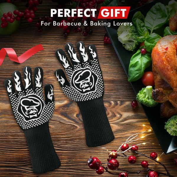Commercial Chef Heat Resistant Oven Mitts with Non-Slip Grip - Grill Gloves - Kitchen Pot Holders