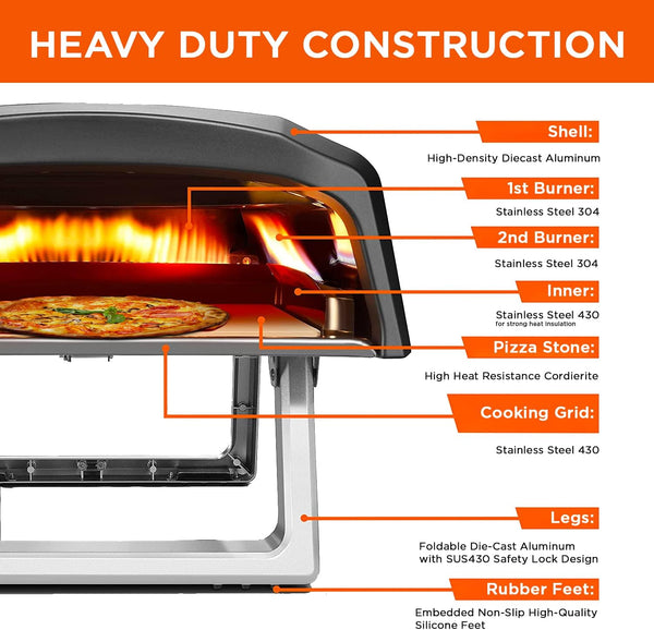 Commercial Chef Pizza Oven Outdoor - Gas Pizza Oven Propane - Portable Pizza Ovens for Outside - Stone Brick Pizza Maker Oven Grill with Dual L-Shaped Burner