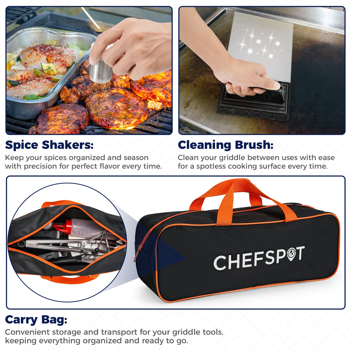 CHEFSPOT Blackstone Griddle Accessories Kit - Blackstone Accessories - Hibachi Flat Top Griddle Accessories for Weber Griddle - Griddle Spatula - Grill Accessories - Chef Accessories - 36PC