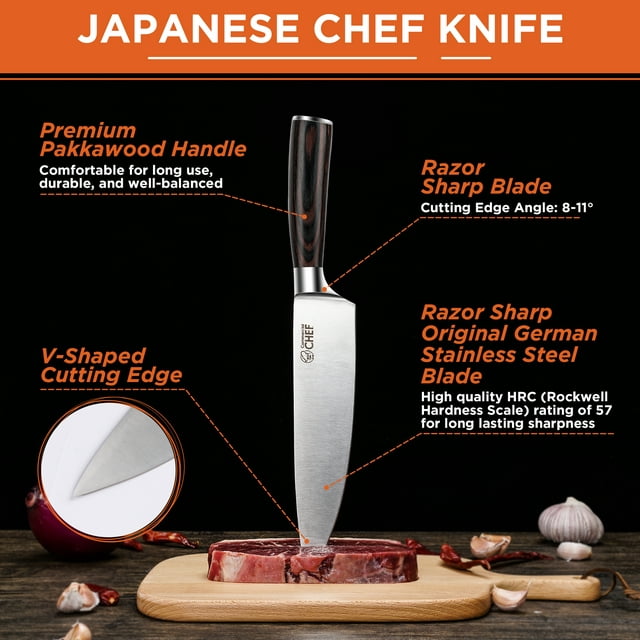 Commercial Chef Japanese 8-inch Chef Knife - Pakkawood Handle