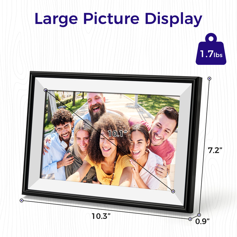 ELIME 10.1 inch WiFi Frameo Digital Picture Frame - 16GB Storage, 1280x800 IPS Touch Screen, MicroSD Expandable (Midnight Black)