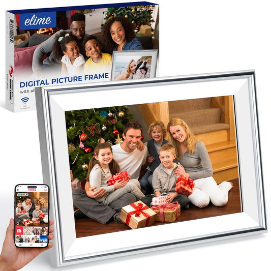 ELIME 10.1 inch WiFi Frameo Digital Picture Frame - 16GB Storage, 1280x800 IPS Touch Screen, MicroSD Expandable (Platinum Silver)