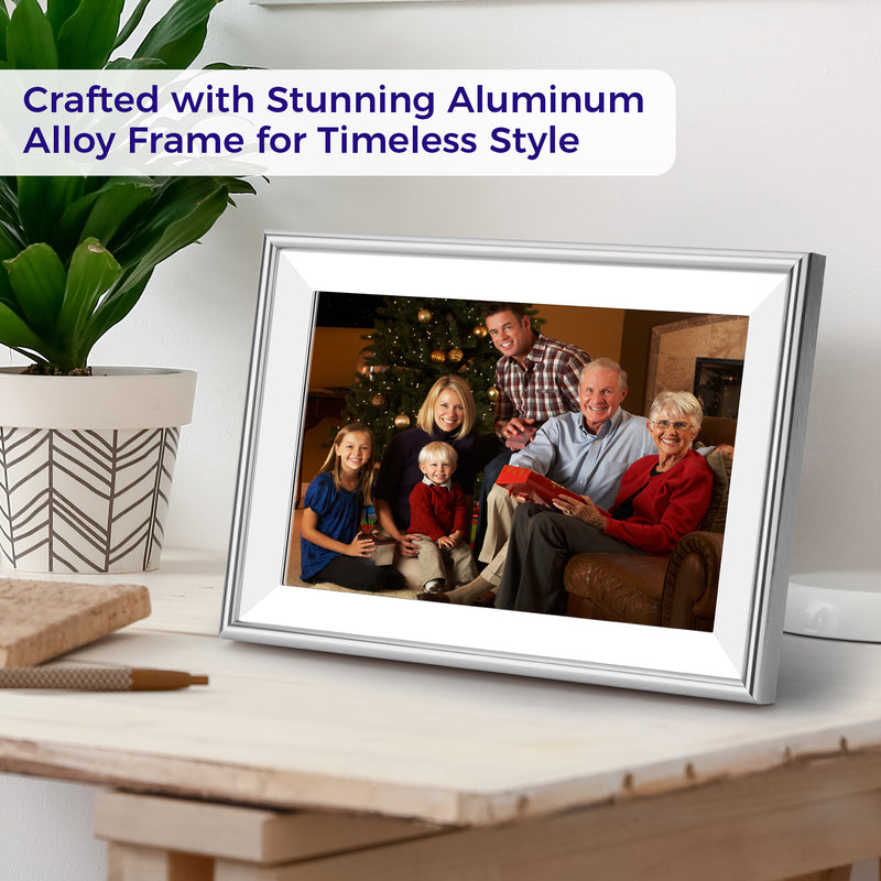ELIME 10.1 inch WiFi Frameo Digital Picture Frame - 16GB Storage, 1280x800 IPS Touch Screen, MicroSD Expandable (Platinum Silver)