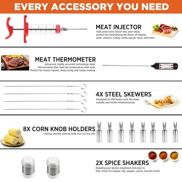 Commercial Chef 25 Piece Stainless Steel Barbeque Grill Accessories Tool Set with Aluminum Hard Case