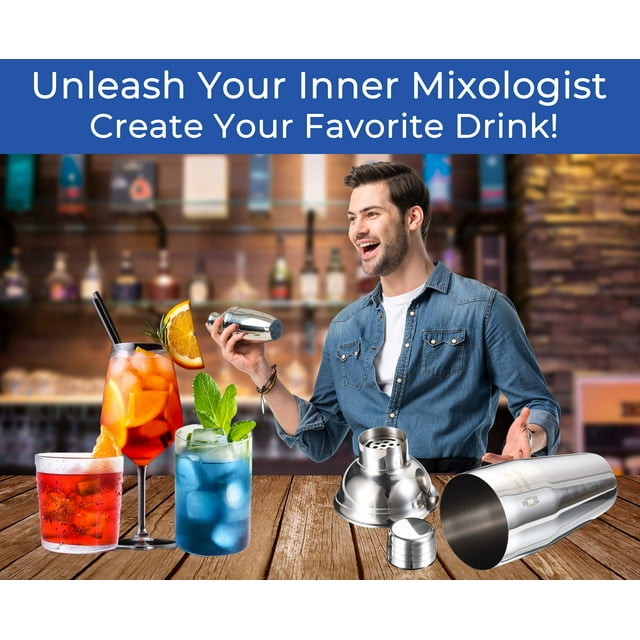 Touch of Mixology Stainless Steel 25OZ (750ML) Cocktail Shaker with Built-in Strainer