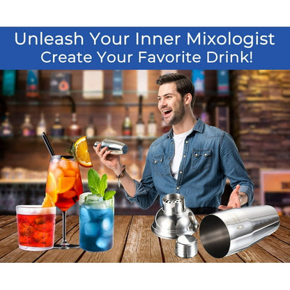 Touch of Mixology Stainless Steel 25OZ (750ML) Cocktail Shaker with Built-in Strainer