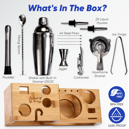 Touch of Mixology 14 Piece Stainless Steel Bartender Kit Includes Cocktail Shaker (Dark Metallic)