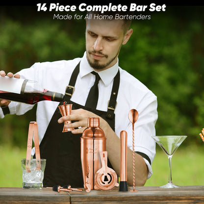Touch of Mixology 14 Piece Stainless Steel Bartender Kit Includes Cocktail Shaker (Rose Gold)