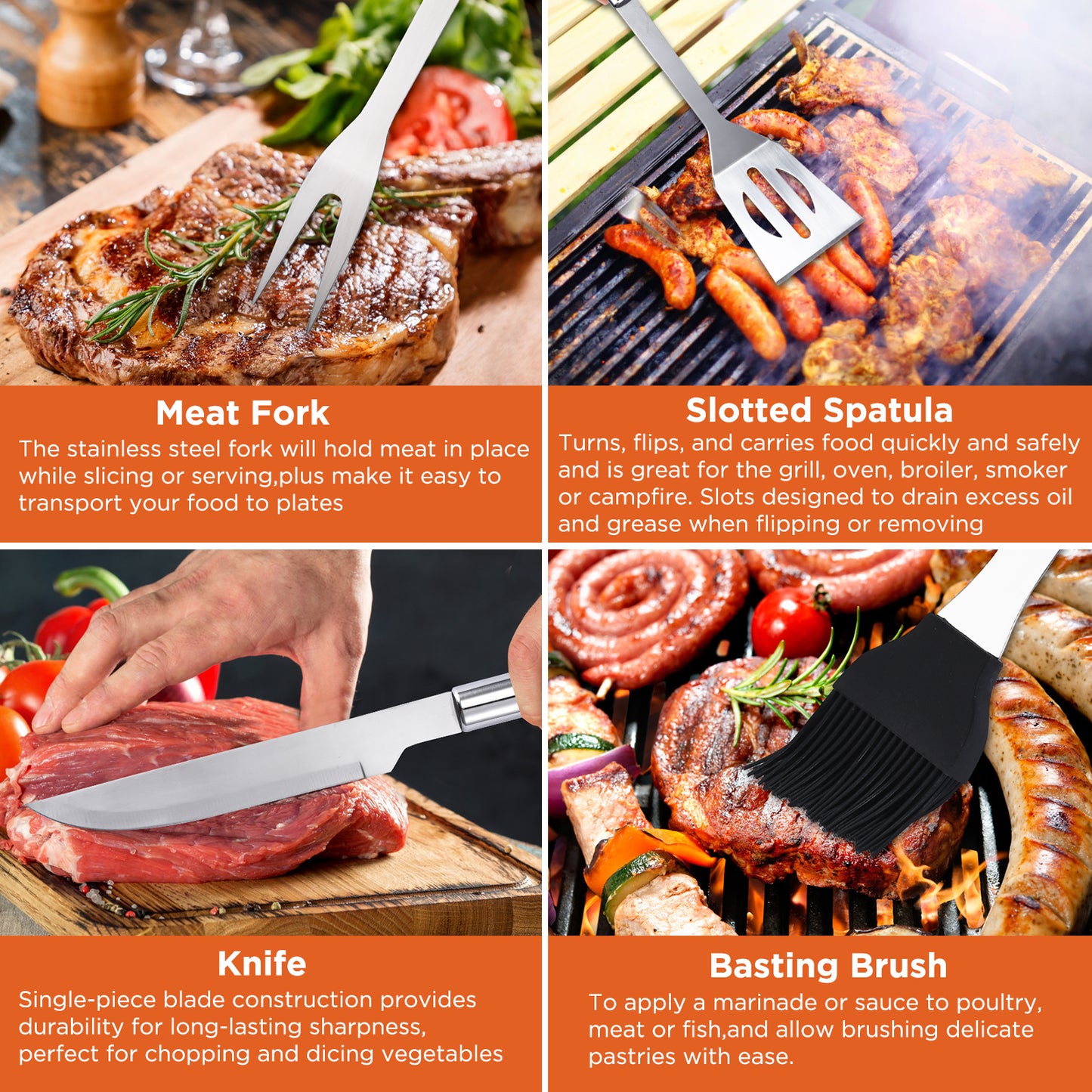Commercial Chef 10 Piece Stainless Steel Barbeque Grill Accessories Tool Set with Carry Case