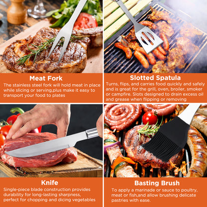 Commercial Chef 10 Piece Stainless Steel Barbeque Grill Accessories Tool Set with Carry Case
