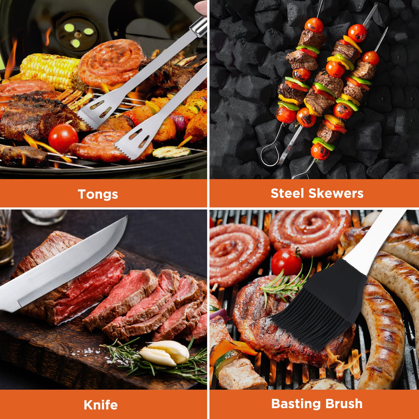 Commercial Chef 10 Piece Stainless Steel Barbeque Grill Accessories Tool Set with Carry Case