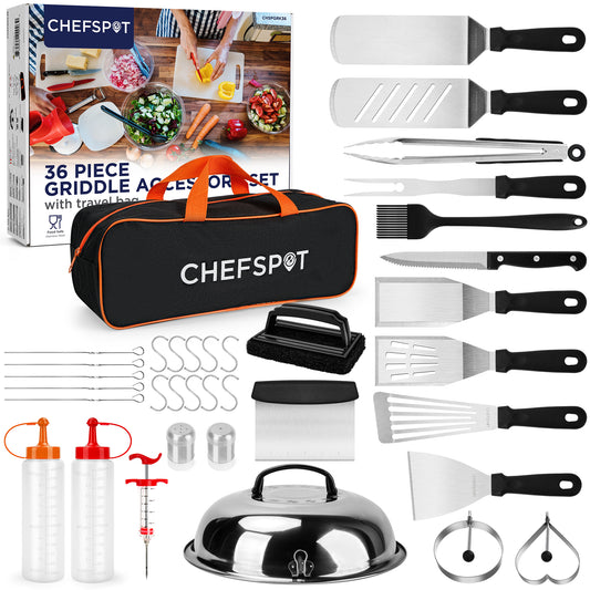 CHEFSPOT Blackstone Griddle Accessories Kit - Blackstone Accessories - Hibachi Flat Top Griddle Accessories for Weber Griddle - Griddle Spatula - Grill Accessories - Chef Accessories - 36PC