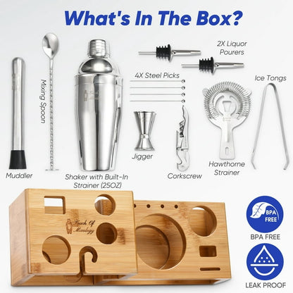 Touch of Mixology 14 Piece Stainless Steel Bartender Tools Kit Includes Cocktail Shaker - Wedding Registry