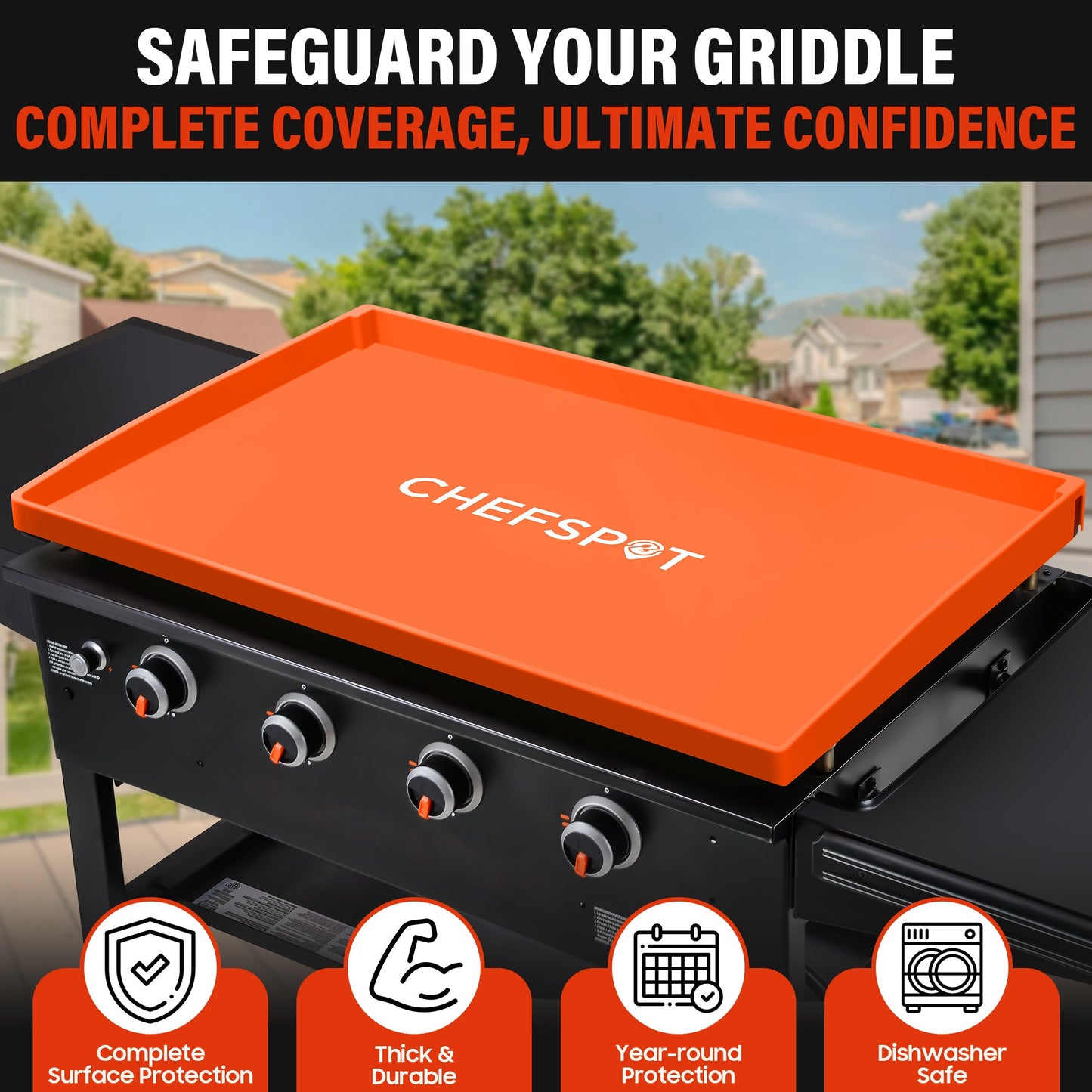 CHEFSPOT Griddle Mat Cover for 36 in. Blackstone and other Griddles - Grill Cover Protector (Orange)