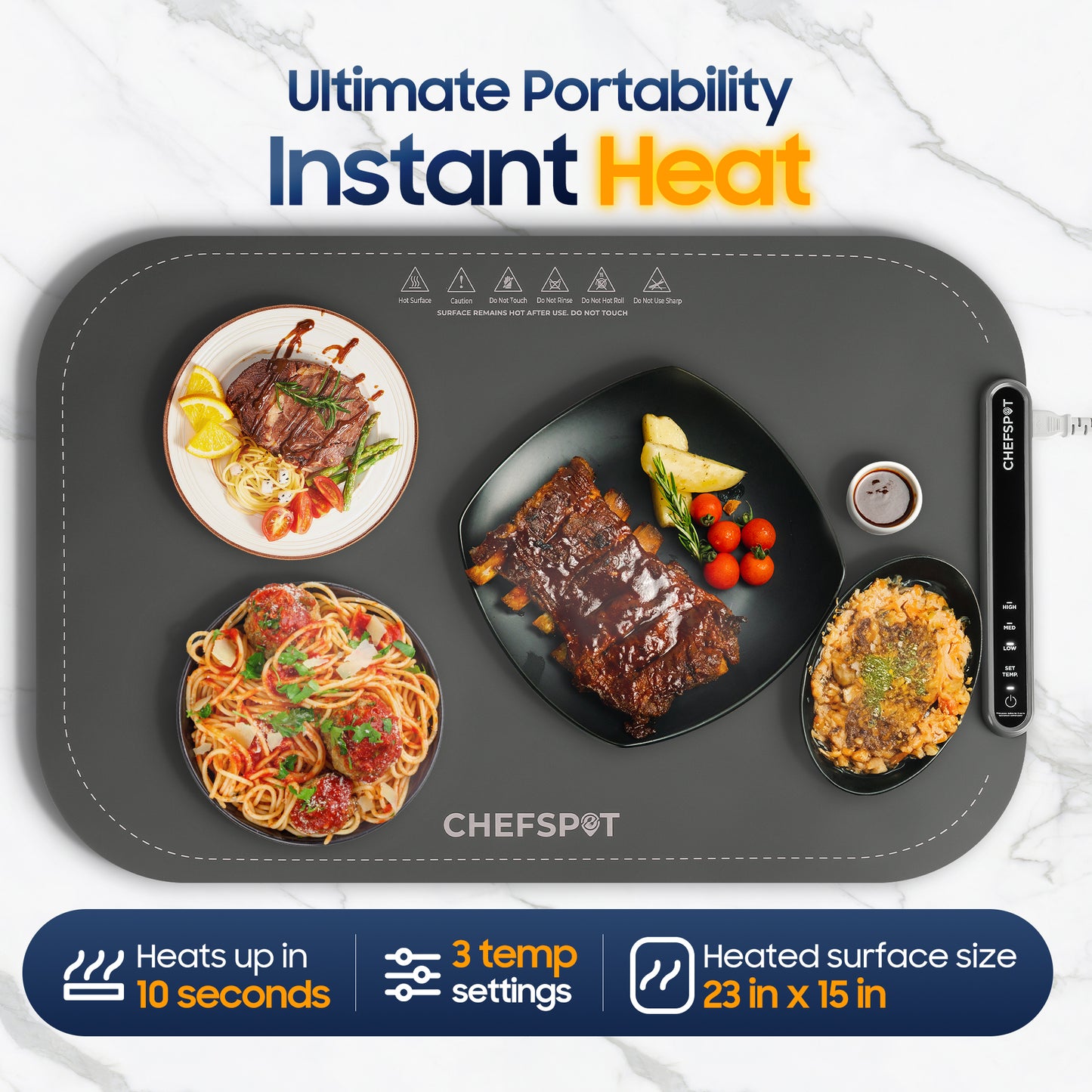 CHEFSPOT Foldable Food Warming Mat, Electric Buffet Warmer Tray with Carry Bag, Gray (Copy)