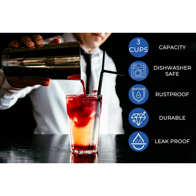 Touch of Mixology Stainless Steel 25OZ (750ML) Cocktail Shaker with Built-in Strainer