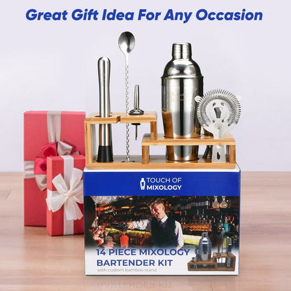 Touch of Mixology 14 Piece Stainless Steel Bartender Tools Kit Includes Cocktail Shaker - Wedding Registry
