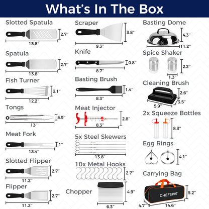 CHEFSPOT Blackstone Griddle Accessories Kit - Blackstone Accessories - Hibachi Flat Top Griddle Accessories for Weber Griddle - Griddle Spatula - Grill Accessories - Chef Accessories - 36PC