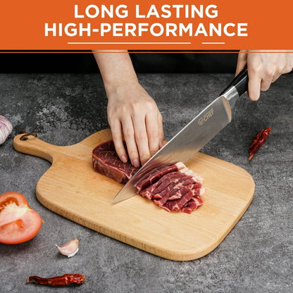 Commercial Chef Pro Chef Knife 8 inch Blade with Triple Rivet Ergonomic G10 Handle with Knife Sharpener - 7Cr17Mov High Carbon Stainless Steel Forged Chef's Knife Razor Sharp Full Tang Sharp Japanese
