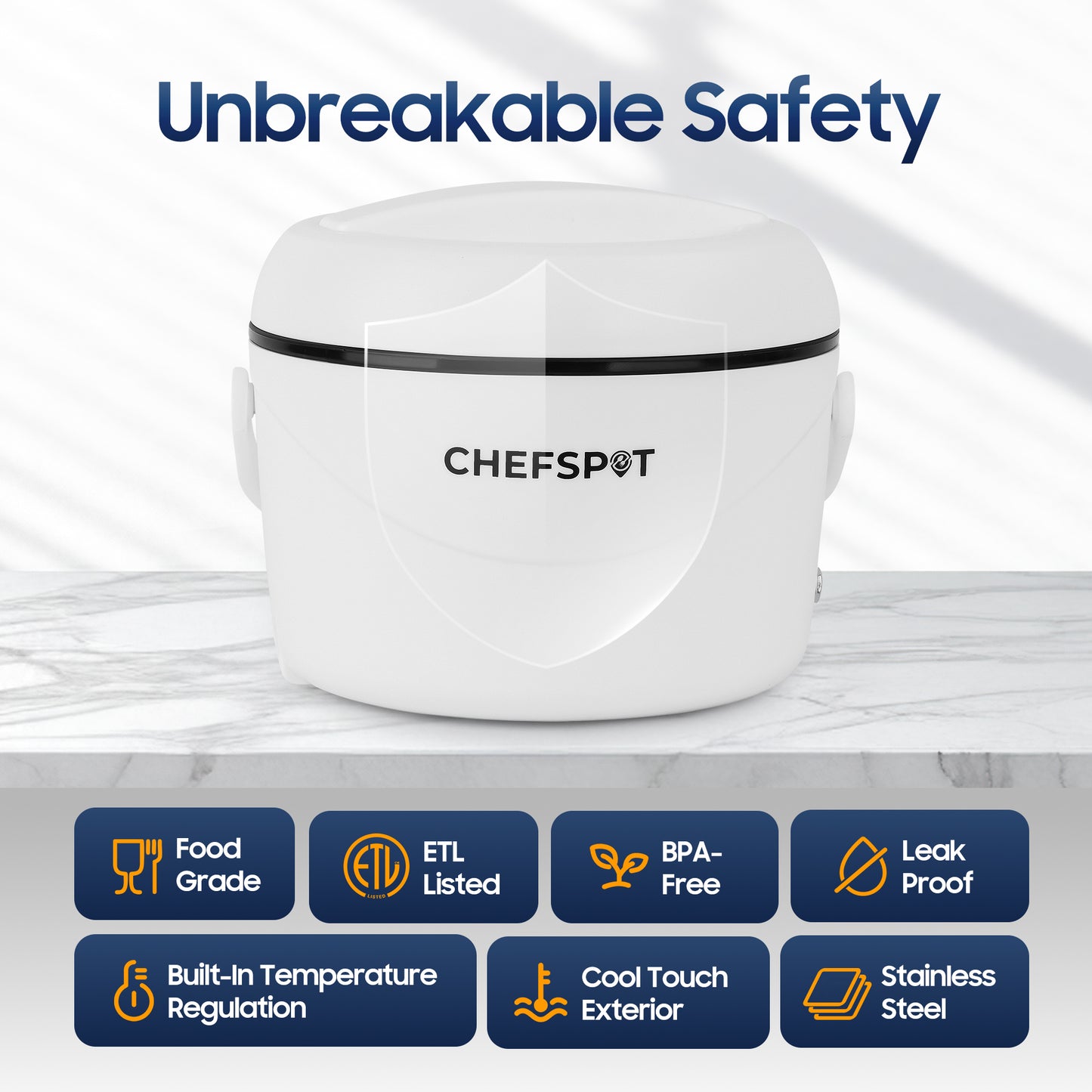 CHEFSPOT 37oz Portable Food Warmer for Car, Office & Travel, Leak-Proof Heated Container with Dual Power Cords, Stainless Steel Interior, Utensils & Bag Included