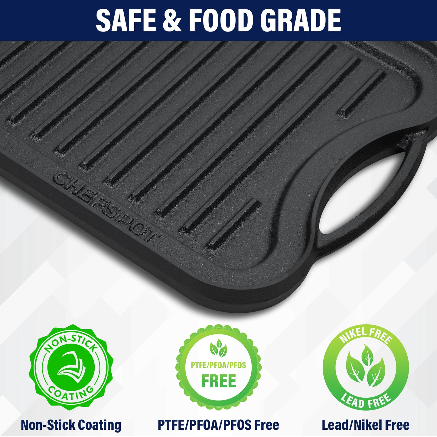 CHEFSPOT  Preseasoned Cast Iron Reversible Griddle Plate Pan - Even Heat Distribution - Works on Oven, Stove, Grill, and Fire
