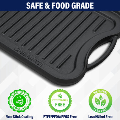 CHEFSPOT  Preseasoned Cast Iron Reversible Griddle Plate Pan - Even Heat Distribution - Works on Oven, Stove, Grill, and Fire