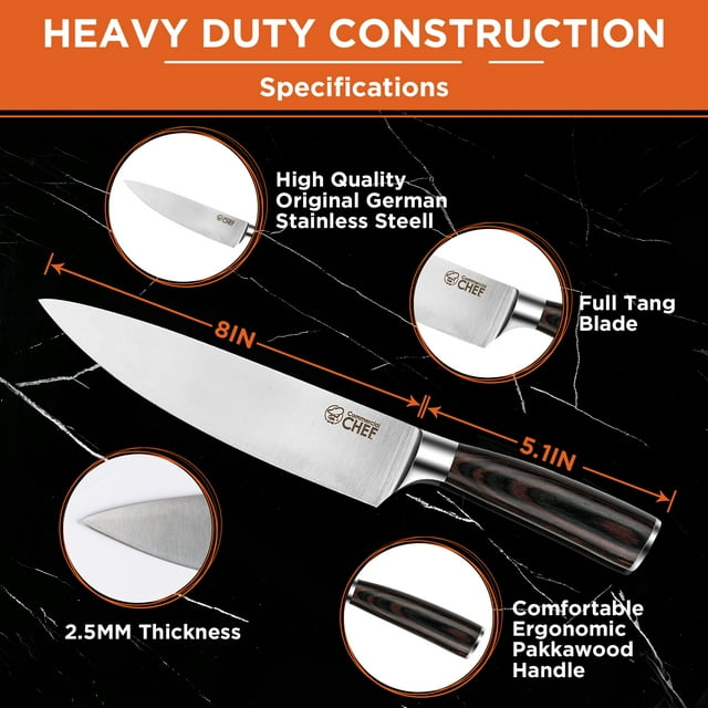 Commercial Chef Japanese 8-inch Chef Knife - Pakkawood Handle
