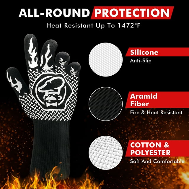 Commercial Chef Heat Resistant Oven Mitts with Non-Slip Grip - Grill Gloves - Kitchen Pot Holders