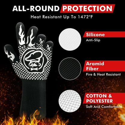 Commercial Chef Heat Resistant Oven Mitts with Non-Slip Grip - Grill Gloves - Kitchen Pot Holders