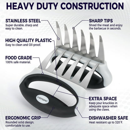 CHEFSPOT Stainless Steel Meat Shredder Claws with Ultra-Sharp Blades