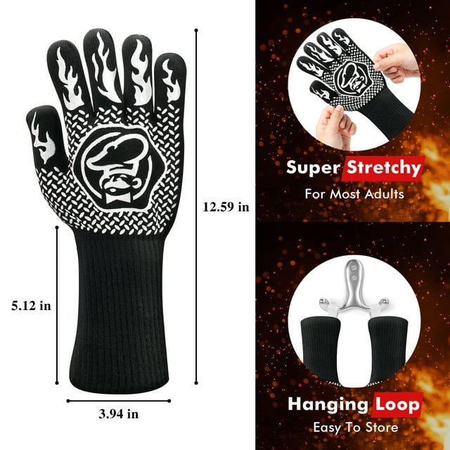 Commercial Chef Heat Resistant Oven Mitts with Non-Slip Grip - Grill Gloves - Kitchen Pot Holders