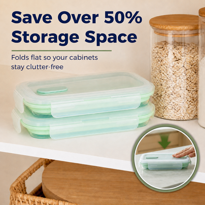 CHEFSPOT Collapsible Food Storage Containers 2-Pack, Rectangle 40.6 oz Silicone Meal Prep Set, Leak-Proof