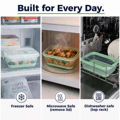 CHEFSPOT Collapsible Food Storage Containers 2-Pack, Rectangle 40.6 oz Silicone Meal Prep Set, Leak-Proof
