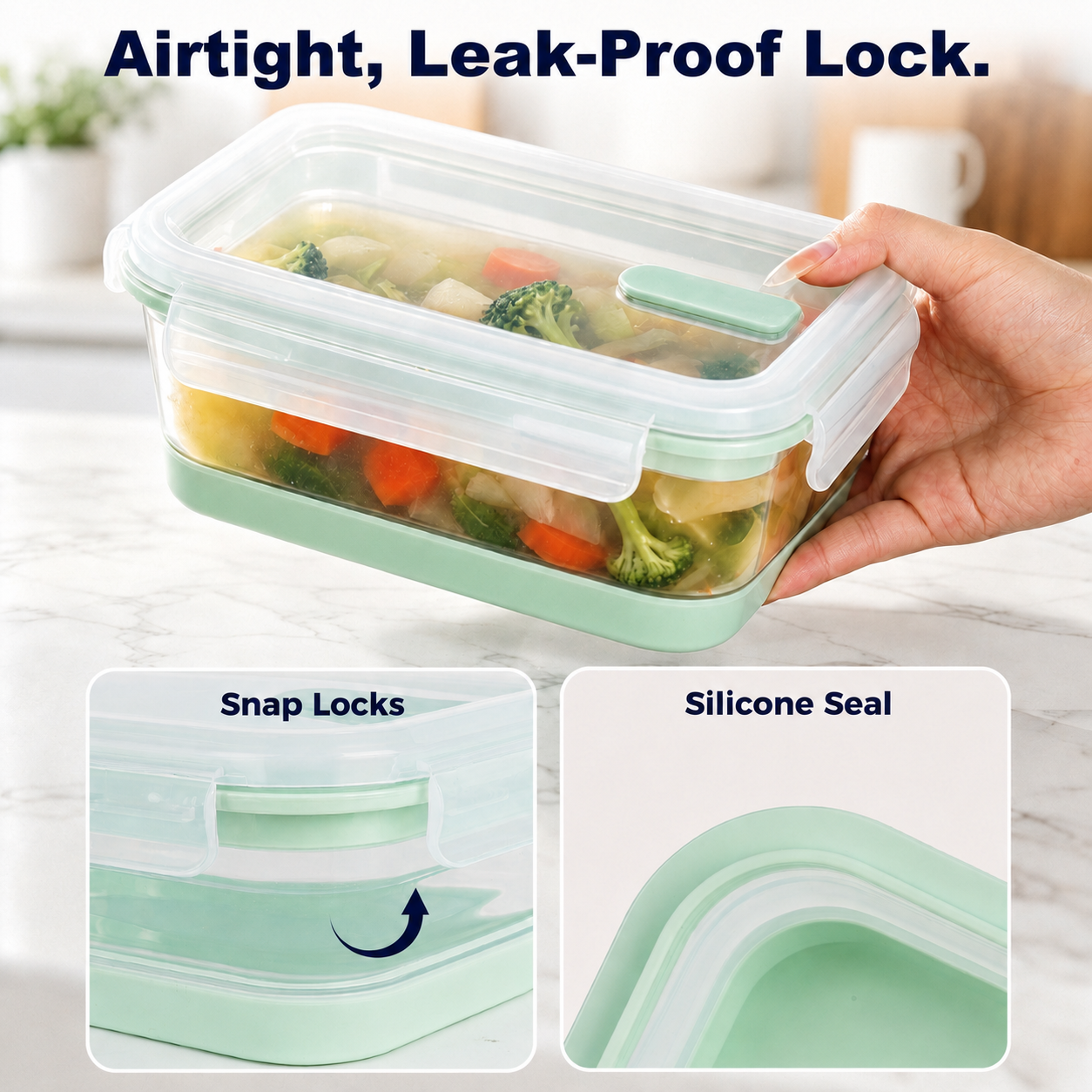 CHEFSPOT Collapsible Food Storage Containers 2-Pack, Rectangle 40.6 oz Silicone Meal Prep Set, Leak-Proof