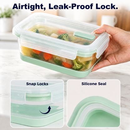 CHEFSPOT Collapsible Food Storage Containers 2-Pack, Rectangle 40.6 oz Silicone Meal Prep Set, Leak-Proof
