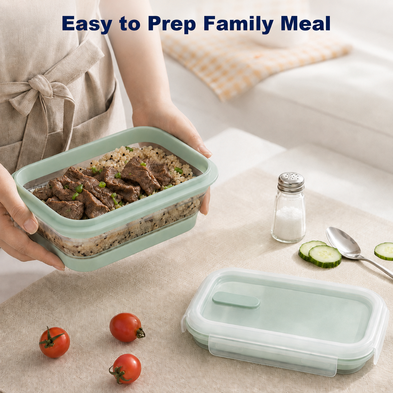 CHEFSPOT Collapsible Food Storage Containers 2-Pack, Rectangle 40.6 oz Silicone Meal Prep Set, Leak-Proof