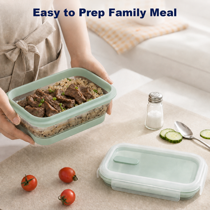 CHEFSPOT Collapsible Food Storage Containers 2-Pack, Rectangle 40.6 oz Silicone Meal Prep Set, Leak-Proof