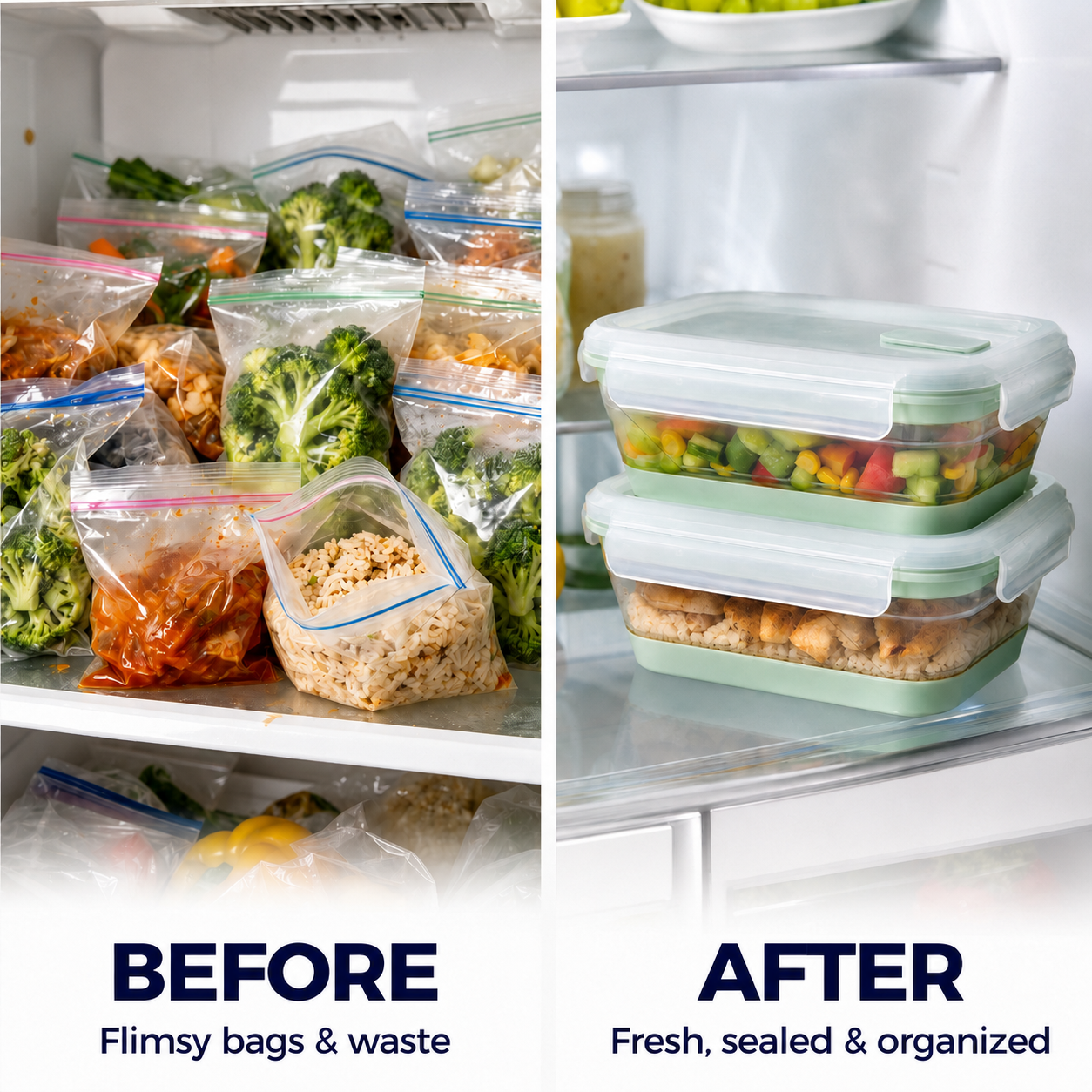 CHEFSPOT Collapsible Food Storage Containers 2-Pack, Rectangle 40.6 oz Silicone Meal Prep Set, Leak-Proof