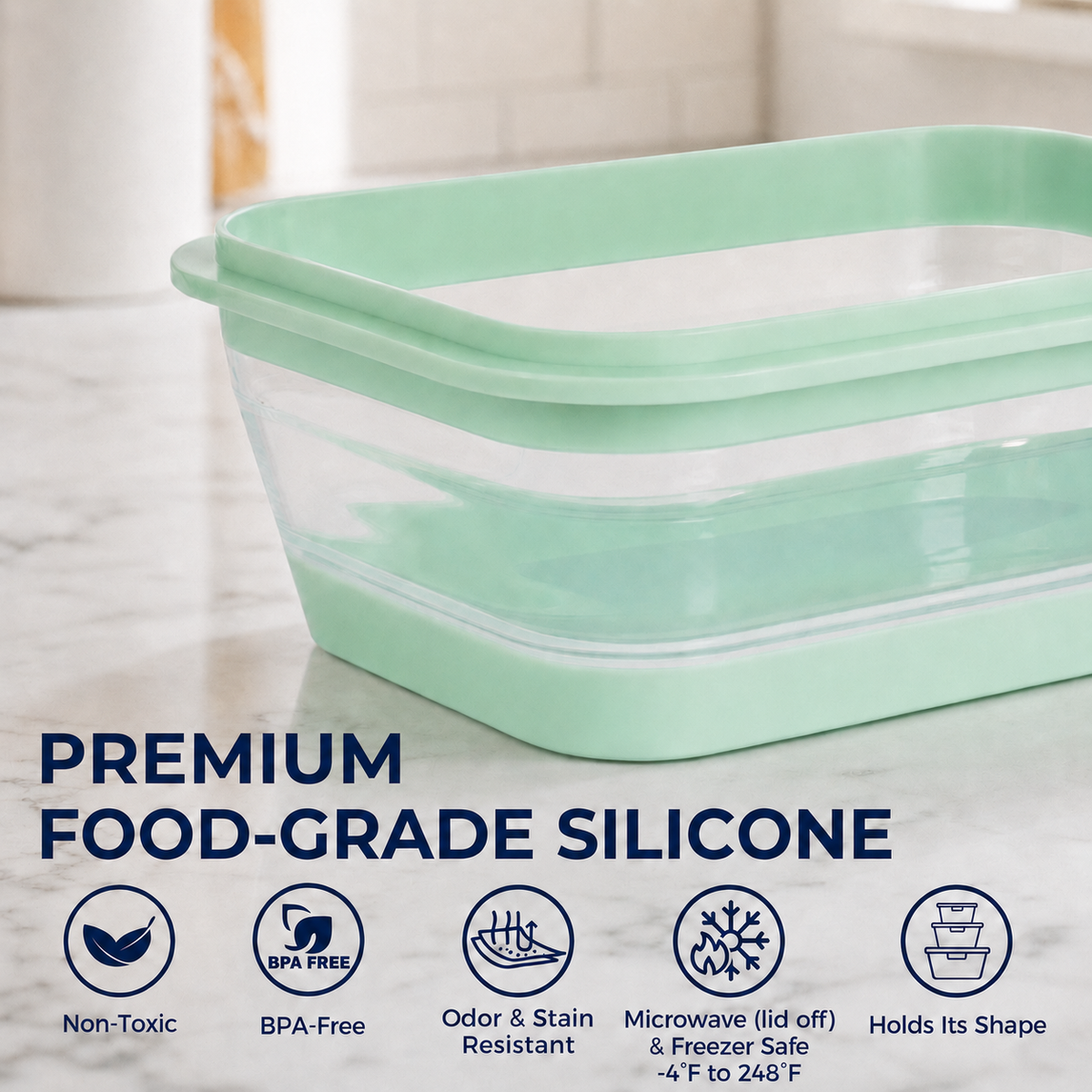 CHEFSPOT Collapsible Food Storage Containers 2-Pack, Rectangle 40.6 oz Silicone Meal Prep Set, Leak-Proof