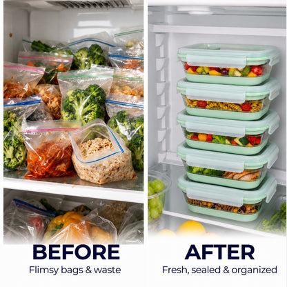 CHEFSPOT Collapsible Food Storage Containers 5-Pack, Rectangle 27 oz Stackable Silicone Meal Prep Set, Leak-Proof