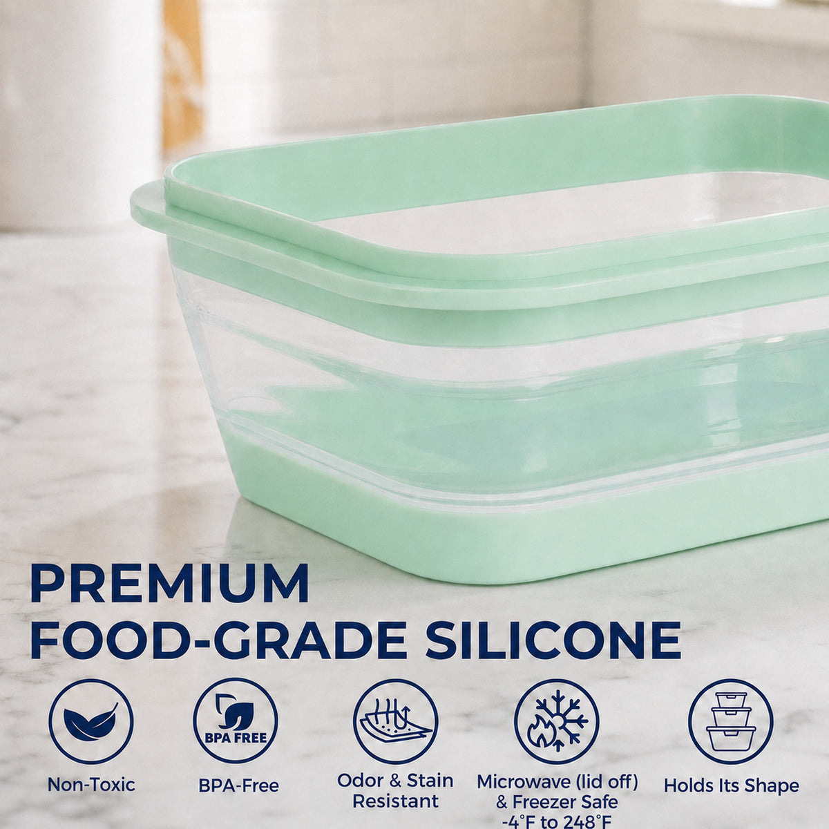 CHEFSPOT Collapsible Food Storage Containers 5-Pack, Rectangle 27 oz Stackable Silicone Meal Prep Set, Leak-Proof