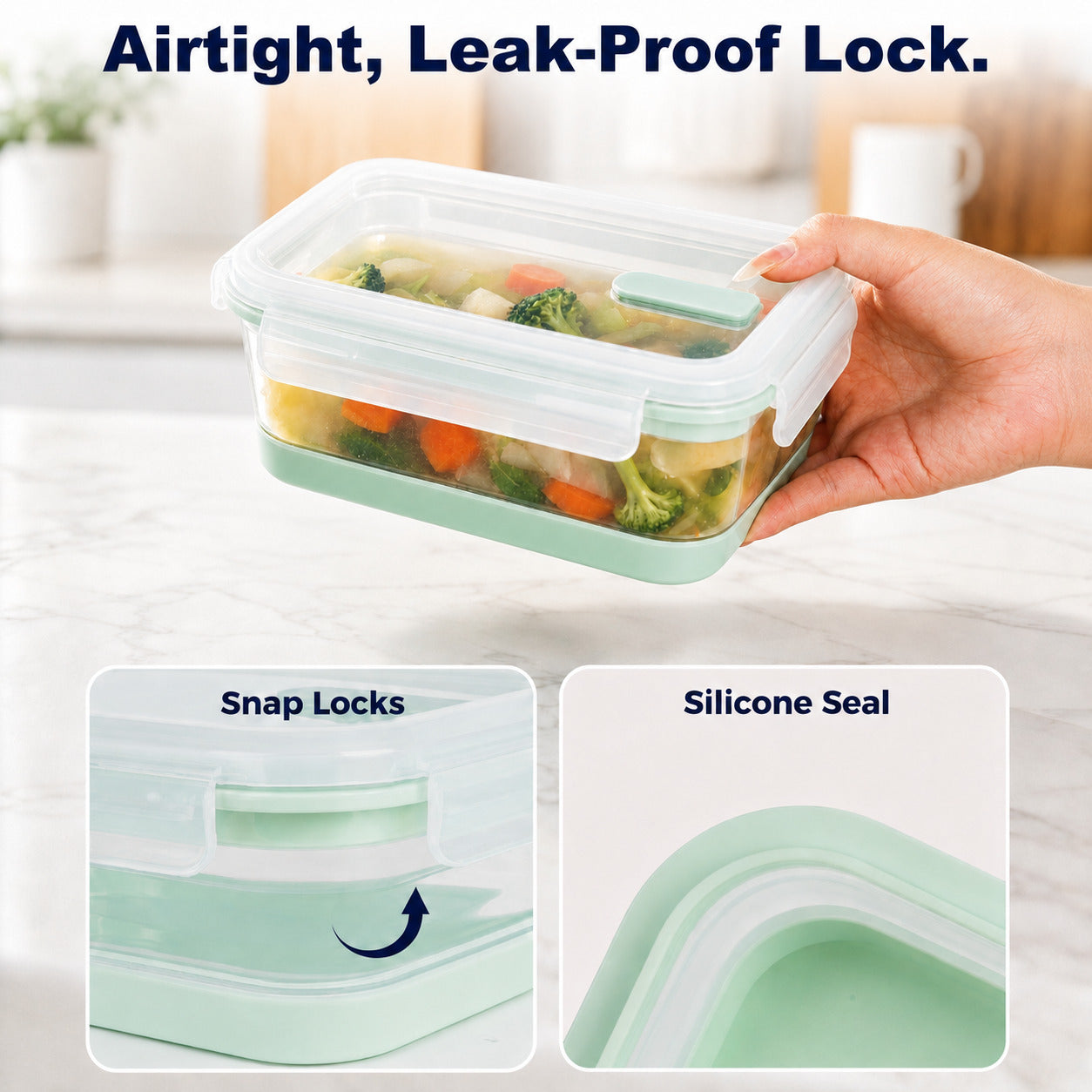 CHEFSPOT Collapsible Food Storage Containers 5-Pack, Rectangle 27 oz Stackable Silicone Meal Prep Set, Leak-Proof