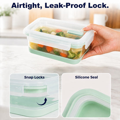 CHEFSPOT Collapsible Food Storage Containers 5-Pack, Rectangle 27 oz Stackable Silicone Meal Prep Set, Leak-Proof