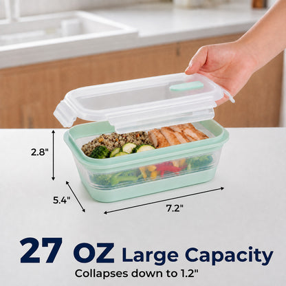 CHEFSPOT Collapsible Food Storage Containers 5-Pack, Rectangle 27 oz Stackable Silicone Meal Prep Set, Leak-Proof
