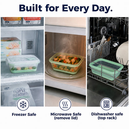 CHEFSPOT Collapsible Food Storage Containers 5-Pack, Rectangle 27 oz Stackable Silicone Meal Prep Set, Leak-Proof